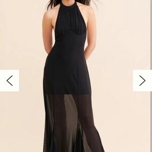 Anthropolige Sheer Black Maxi Halter Dress Size M